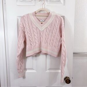 aritzia TNA varsity cricket pink cable knit sweater
